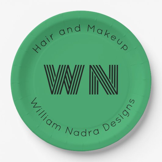 ビジネスロゴモノグラム淡い色のグリーン紙プレート ペーパープレート (正面)
