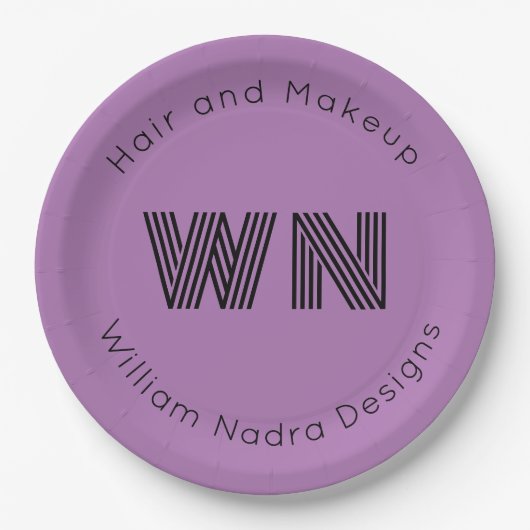 ビジネスロゴモノグラム淡い色のパープル紙プレート ペーパープレート (正面)