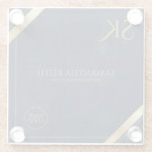 ビジネスロゴラグジュアリーネイビーレザー2025 カスタム ガラスコースター (裏面)