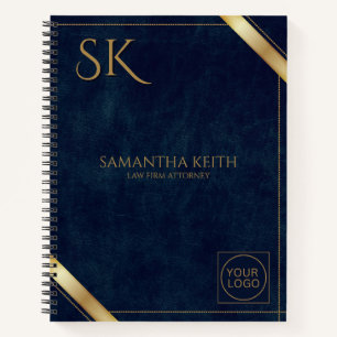 ビジネスロゴラグジュアリーネイビーレザー2025 カスタム ノートブック