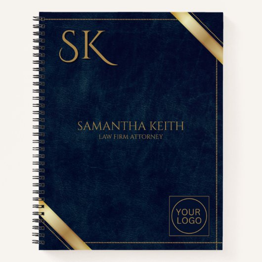 ビジネスロゴラグジュアリーネイビーレザー2025 カスタム ノートブック (正面)