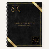 ビジネスロゴラグジュアリーブラックレザーゴールデンストライプ ノートブック (正面)