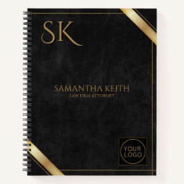 ビジネスロゴラグジュアリーブラックレザーゴールデンストライプ ノートブック