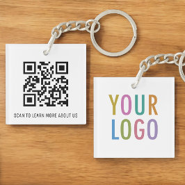 ビジネスロゴ付きスクエア アクリル QR コード キーチェーン