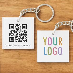 ビジネスロゴ付きスクエア アクリル QR コード キーチェーン