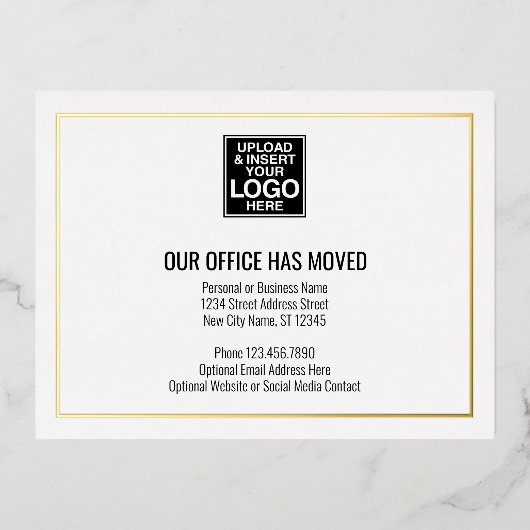 ビジネスロゴ付き新しいアドレス情報 箔招待状ポストカード (正面)