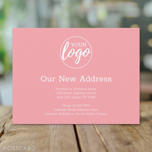 ビジネスロゴ付き新しい住所の変更桃 案内ポストカード