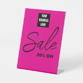 ビジネスロゴ付き20%オフ販売サイン、ピンク 台座サイン (正面)