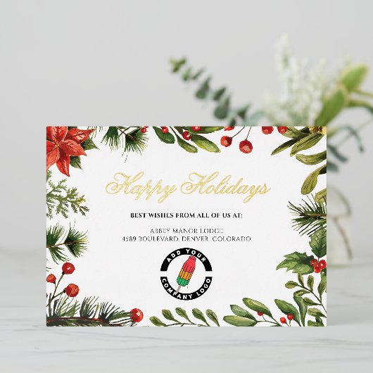 ビジネスロゴ会社のクリスマス金ゴールドの追加 箔シーズンカード (立ち正面)