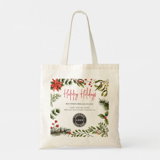 ビジネスロゴ会社の追加クリスマス社員のスワッグ トートバッグ (裏面)