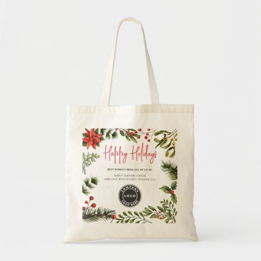 ビジネスロゴ会社の追加クリスマス社員のスワッグ トートバッグ (正面)