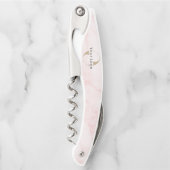 ビジネスロゴ会社ピンク大理石ワインボトル ソムリエナイフ (正面)