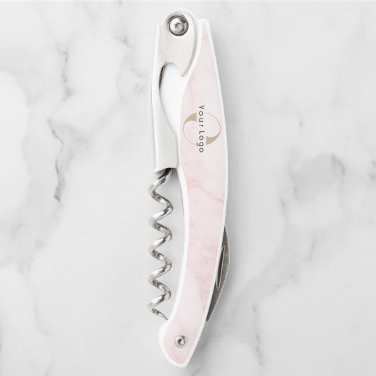ビジネスロゴ会社ピンク大理石ワインボトル ソムリエナイフ (正面)
