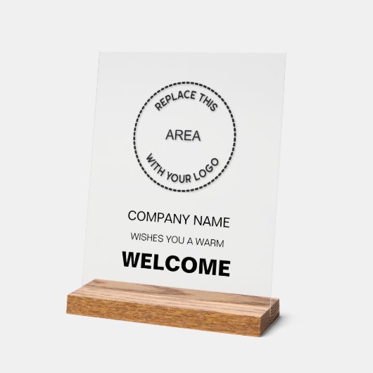 ビジネスロゴ会社ブラック文字ウェルカムサイン アクリルサイン (傾斜)