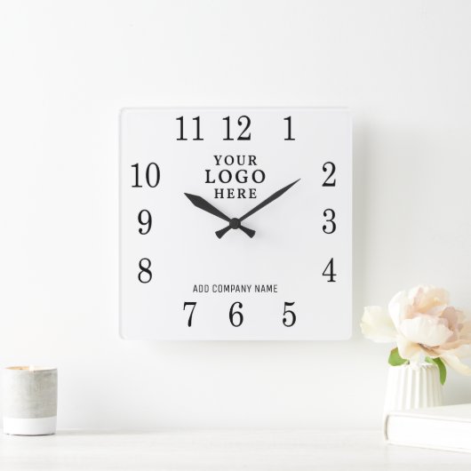 ビジネスロゴ会社名のプロモーションの追加 スクエア壁時計 (ホーム)