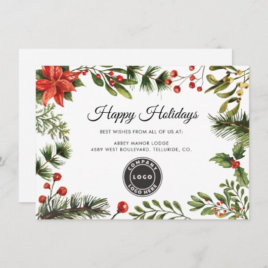 ビジネスロゴ会社従業員クライアントのクリスマス シーズンカード (正面/裏面)