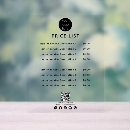 ビジネスロゴ価格表QRコードソーシャルメディア アクリルサイン (ニュートラル)