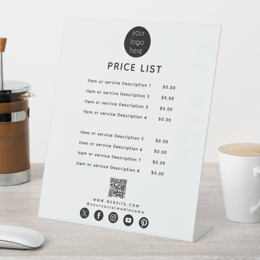 ビジネスロゴ価格表QRコードソーシャルメディア 台座サイン (インサイチュ)