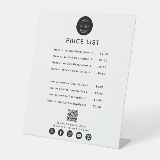 ビジネスロゴ価格表QRコードソーシャルメディア 台座サイン (正面)