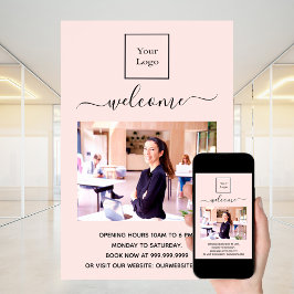 ビジネスロゴ写真ウェルカム赤面バラ金ゴールド ポスター