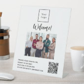 ビジネスロゴ写真ウェルカム開館時間QRコード 台座サイン (インサイチュ)