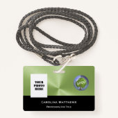 ビジネスロゴ写真緑黒 バッジ (正面ランヤード)