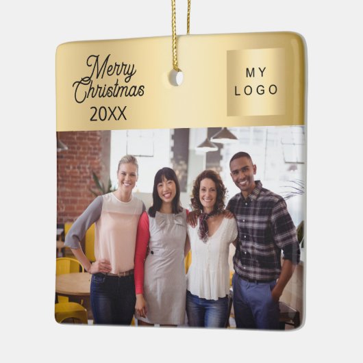 ビジネスロゴ写真金ゴールドクリスマス セラミックオーナメント (左)