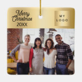 ビジネスロゴ写真金ゴールドクリスマス セラミックオーナメント (裏面)