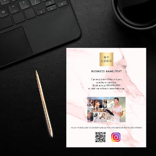 ビジネスロゴ写真qrコードinstagramピンク大理石 チラシ