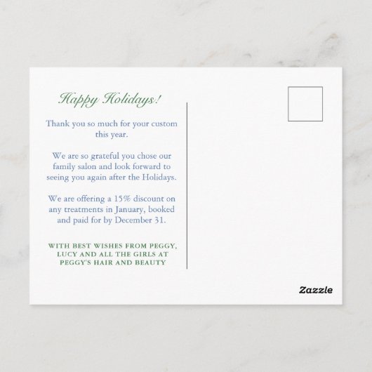 ビジネスロゴ名門私立校風のハッピーホリデーメッセージ ポストカード (裏面)