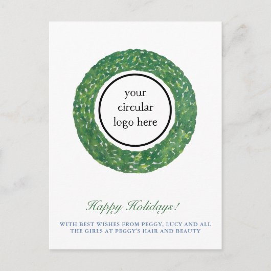 ビジネスロゴ名門私立校風のハッピーホリデーメッセージ ポストカード (正面)