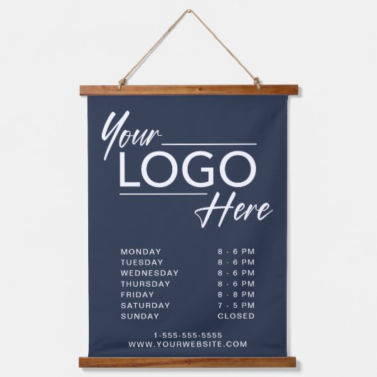 ビジネスロゴ営業時間(青) 吊り下げ型タペストリー (正面)