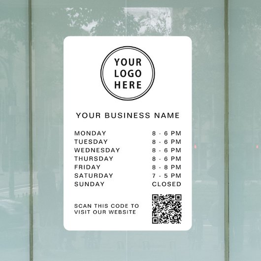 ビジネスロゴ営業時間QRコードホワイト ウィンドウサイン