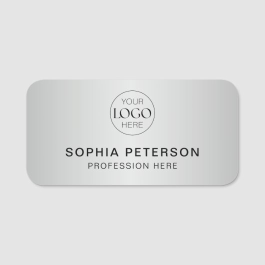 ビジネスロゴ従業員スタッフメタリックシルバー 名札 (正面)