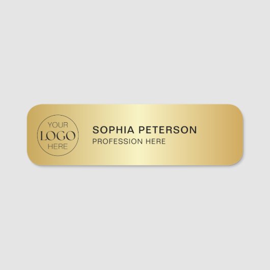 ビジネスロゴ従業員スタッフメタリック金ゴールド 名札 (正面)