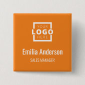 ビジネスロゴ従業員スタッフ名バッジオレンジ 缶バッジ (正面)