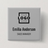 ビジネスロゴ従業員スタッフ名バッジグレー 缶バッジ (正面)