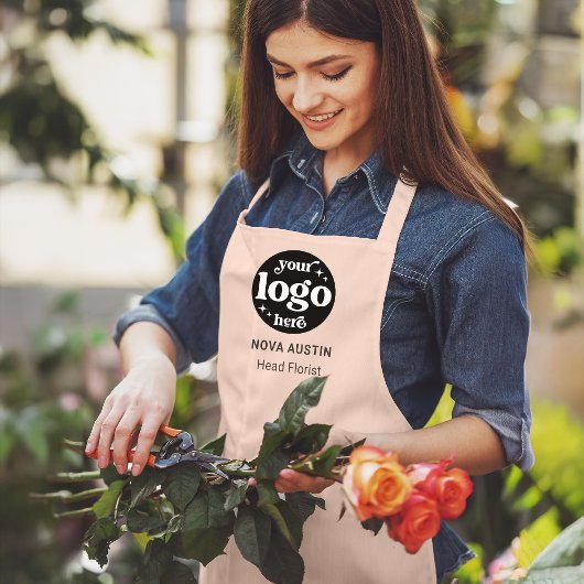 ビジネスロゴ従業員名役職赤面ピンク エプロン