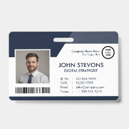 ビジネスロゴ従業員名海軍ブルーQrコード バッジ