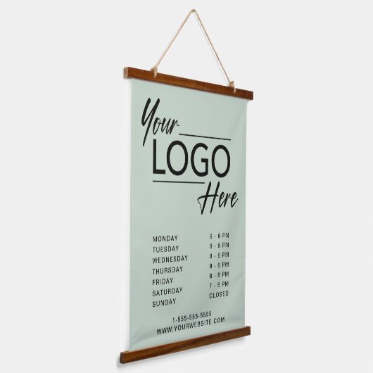 ビジネスロゴ時間オープンセージグリーン 吊り下げ型タペストリー (傾斜あり)