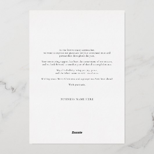 ビジネスロゴ植物性クリスマス 箔シーズンカード (裏面)