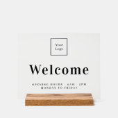 ビジネスロゴ歓迎の営業時間 アクリルサイン (正面)