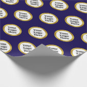 ビジネスロゴ濃い青の白い金ゴールドパターエレガントン ラッピングペーパー (角)