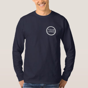 ビジネスロゴ男性用長袖シャツ ネイビーブルー Tシャツ