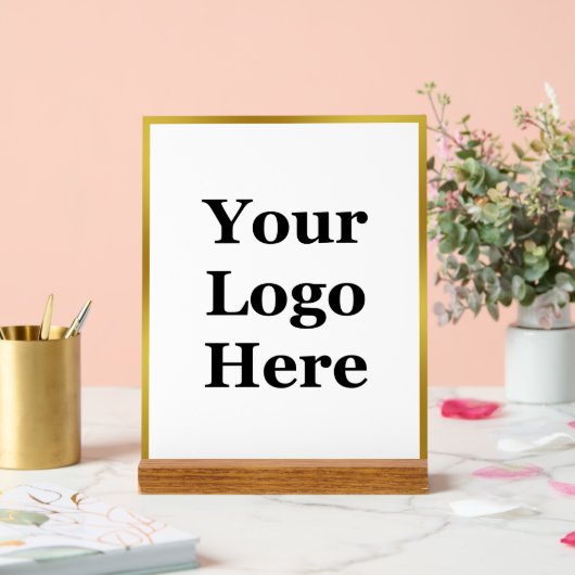 ビジネスロゴ白フェイクと金ゴールド縁ど アクリルサイン (ウェディング)