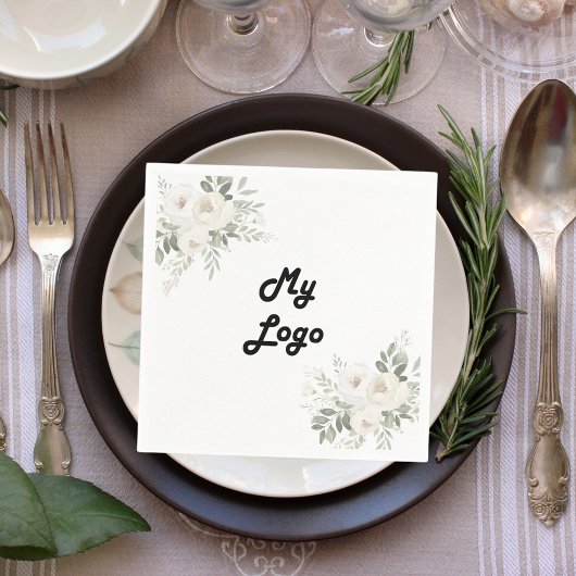 ビジネスロゴ白花模様ブランド色 スタンダードカクテルナプキン