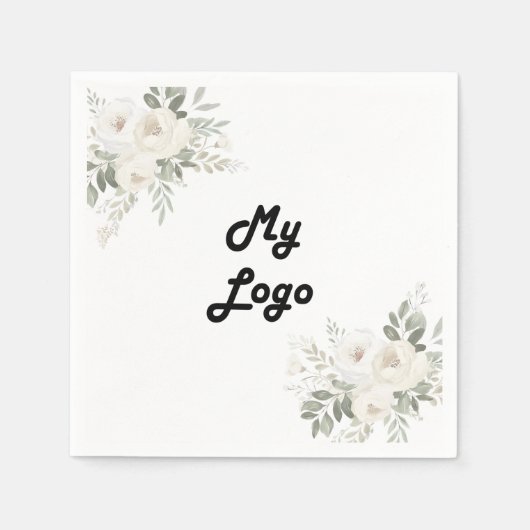 ビジネスロゴ白花模様ブランド色 スタンダードカクテルナプキン (正面)
