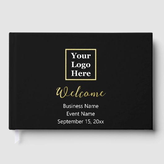 ビジネスロゴ白黒と金ゴールドスクリプトへようこそ ゲストブック (正面)