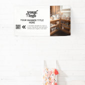 ビジネスロゴ白黒QRコーモダンドフォト 横断幕 (インサイチュ)