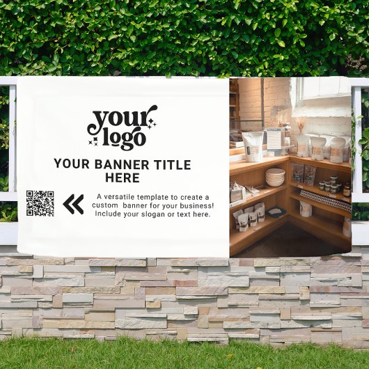 ビジネスロゴ白黒QRコーモダンドフォト 横断幕